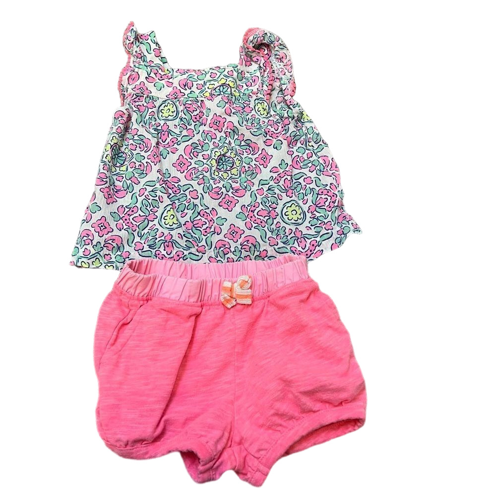 🍭4/$20 Carter’s outfit for baby girl - sleeveless patterned top and shorts 9 mo